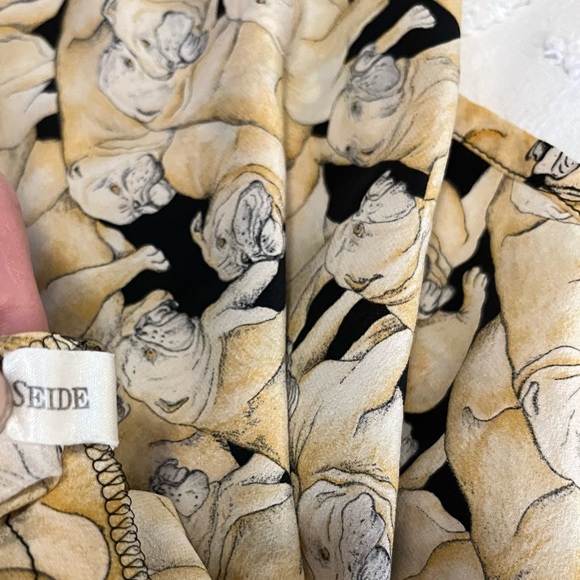 Bull Dog Button Down Short Sleeve Shirt Renate Schuler Raw Silk Yellow Black - Picture 6 of 9